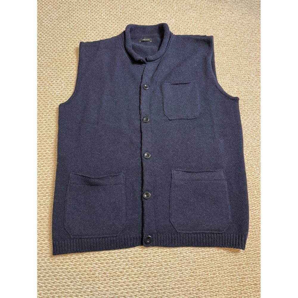 Walker Slater Navy 100% Shetland sweatee cardigan vest quiet luxury coastal XXL